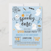 Spooky One verjaardagsuitnodiging - jongen (blauw) Kaart (Voorkant)