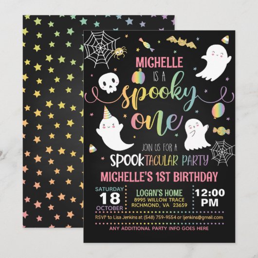 Spooky One Verjaardagsuitnodiging - Meisje (BK/Pas Kaart (Voorkant / Achterkant)