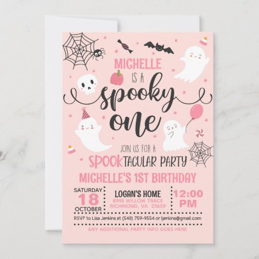 Spooky One verjaardagsuitnodiging - Meisje (roze) Kaart (Voorkant)