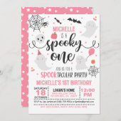 Spooky One verjaardagsuitnodiging - Meisje (Wh/Pin Kaart (Voorkant / Achterkant)