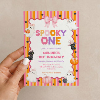 Spooky One Verjaardagsuitnodiging Roze Halloween Kaart