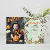 Spooky One Witch Halloween 1st Birthday Foto Kaart (Staand voorkant)