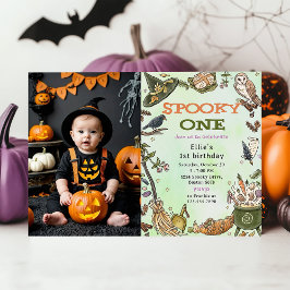 Spooky One Witch Halloween 1st Birthday Foto Kaart