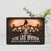 Spooky Oranje & Black Raven Halloween Party Invite Kaart (Staand voorkant)