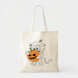 Spooky Oranje Cartoon Mummy Met Pompoen Tote Bag