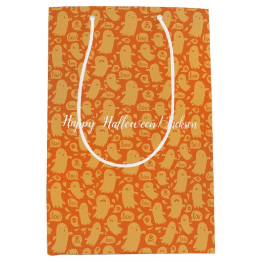 Spooky Oranje Ghosts Halloween Medium Cadeauzakje (Voorkant)