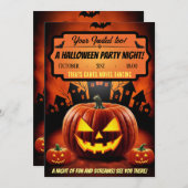 Spooky Oranje Halloween Pumkin Party Kaart (Voorkant / Achterkant)