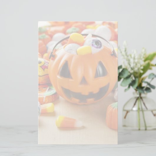 Spooky Oranje Halloween Snoep Briefpapier (Staand voorkant)