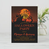Spooky Oranje Moon Haunted House Halloween Party I Kaart (Staand voorkant)