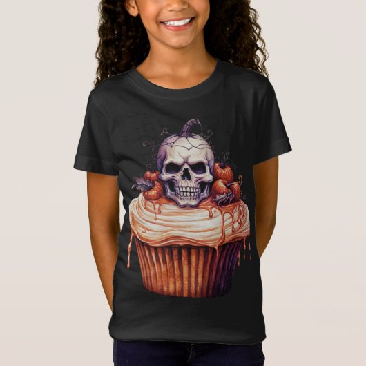 SPOOKY ORANJE POMPOEN HALLOWEEN CUPCAKE T-SHIRT (Voorkant)