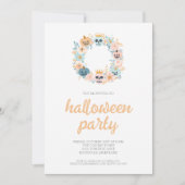 Spooky Oranje Schedel Bloemen Krans Halloween Part Kaart (Voorkant)