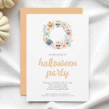 Spooky Oranje Schedel Bloemen Krans Halloween Part