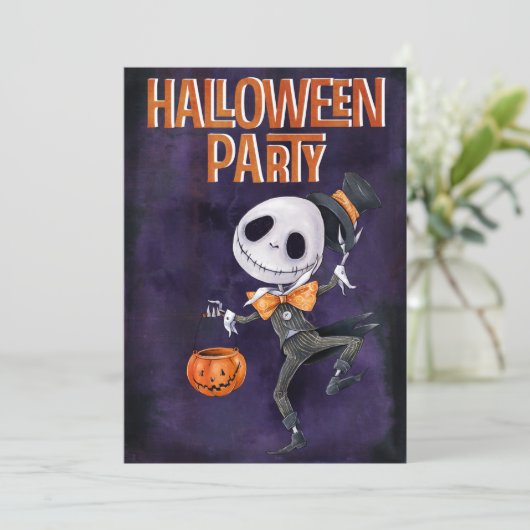 Spooky Oranje Skeleton Halloween Kaart (Staand voorkant)