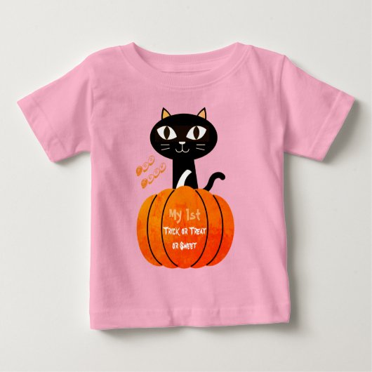 Spooky Oranje zwarte kattenpompoen mijn 1e Hallowe (Voorkant)