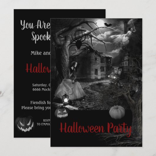 Spooky oud Boerderij Halloween feestuitnodiging Kaart (Voorkant / Achterkant)