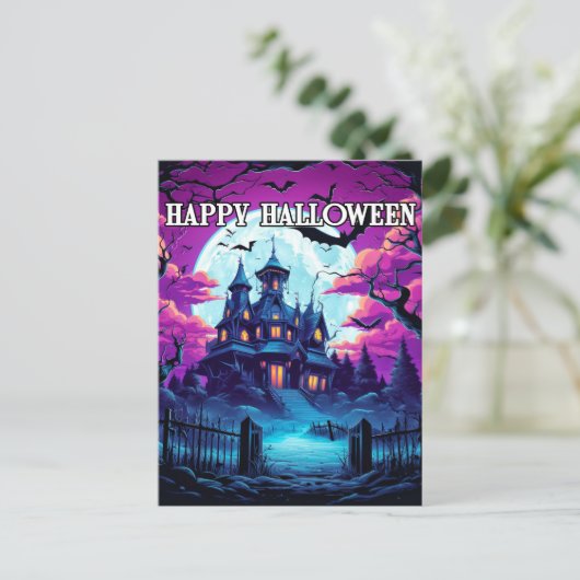 Spooky oud spookhuis Halloween Briefkaart (Staand voorkant)