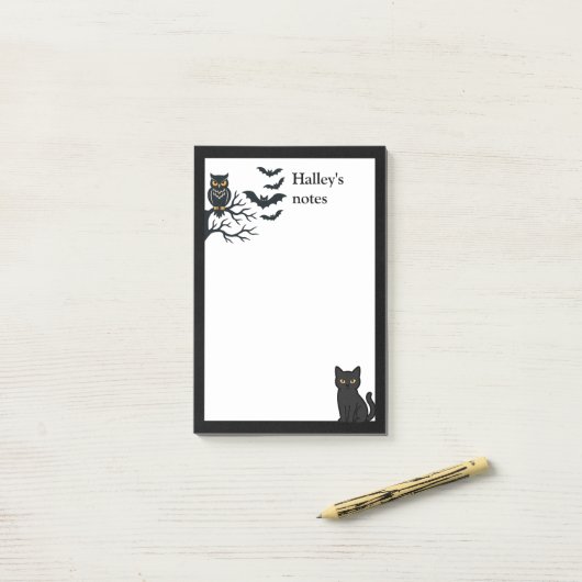 Spooky owl, bats and black cat post-it® notes (Op bureau)