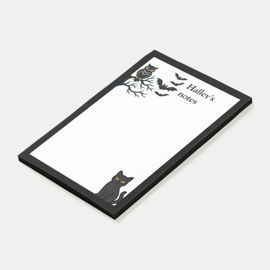 Spooky owl, bats and black cat post-it® notes (Schuin)