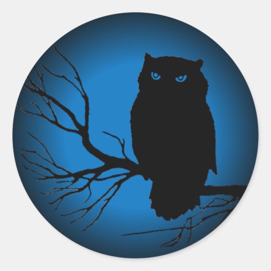 Spooky Owl Blue Moon Ronde Sticker (Voorkant)