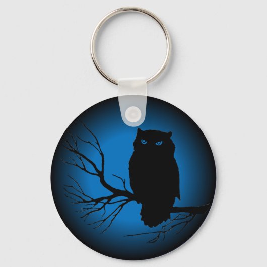 Spooky Owl Blue Moon Sleutelhanger (Voorkant)