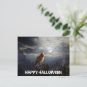 Spooky Owl en Full Moon Halloween  Briefkaart (Staand voorkant)