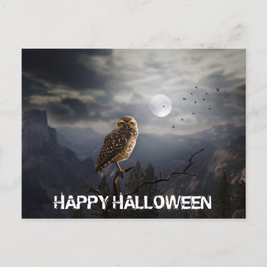 Spooky Owl en Full Moon Halloween  Briefkaart (Voorkant)