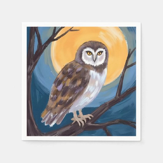 Spooky Owl | Full Moon Happy Halloween Servet (Voorkant)