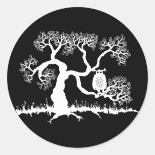 Spooky Owl in de boom Ronde Sticker