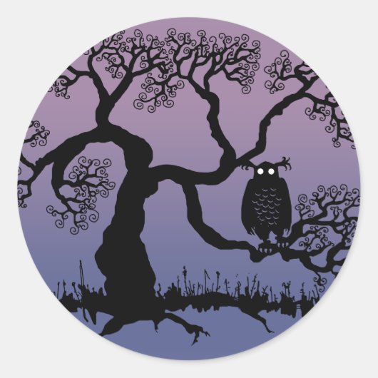 Spooky Owl In Tree Ronde Sticker (Voorkant)
