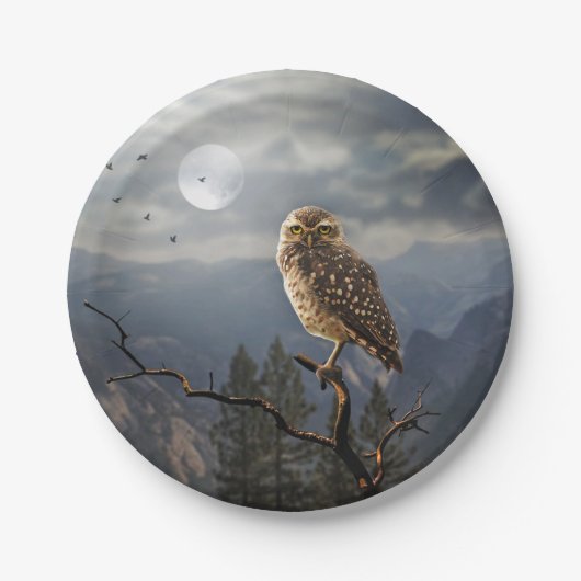 Spooky Owl Moon Graphic Papieren Bordje (Voorkant)