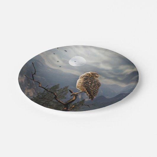 Spooky Owl Moon Graphic Papieren Bordje (Gekanteld)