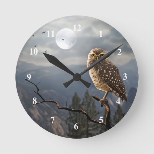 Spooky Owl Moon Graphic Ronde Klok (Voorkant)