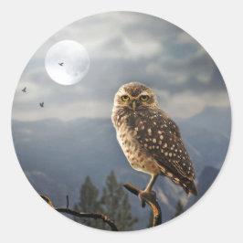 Spooky Owl Moon Graphic Ronde Sticker