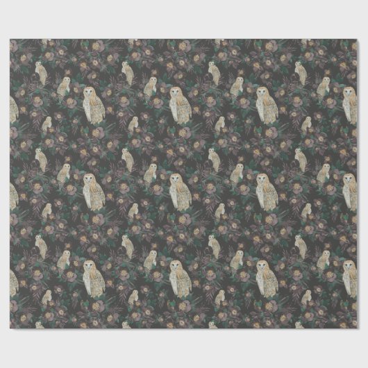 Spooky Owl & Night Floral Pattern Cadeaupapier (Vlak)