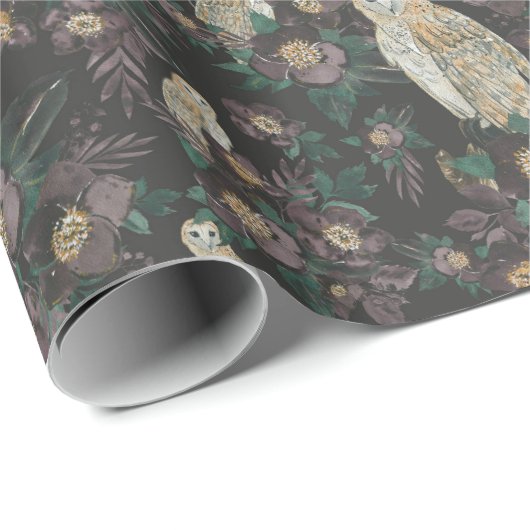 Spooky Owl & Night Floral Pattern Cadeaupapier (Rol Hoek)