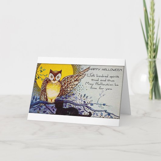 Spooky Owl Vintage Halloween Kaart (Voorkant)