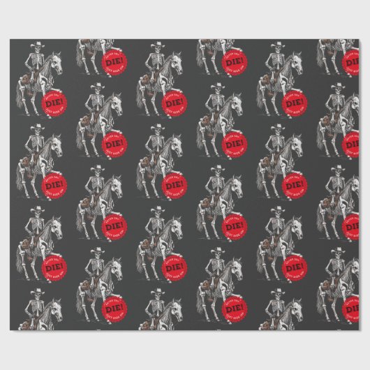 Spooky Paardrijden Skelet Cowboy Cadeaupapier (Vlak)