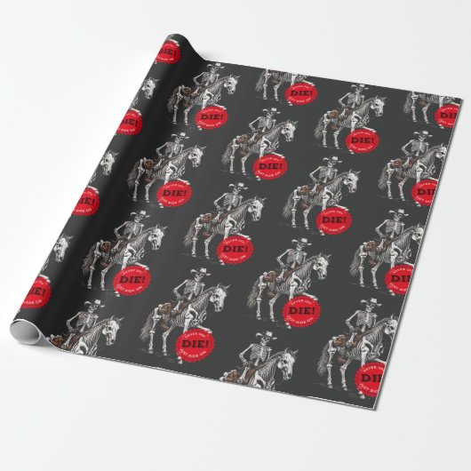 Spooky Paardrijden Skelet Cowboy Cadeaupapier (Uitgerold)