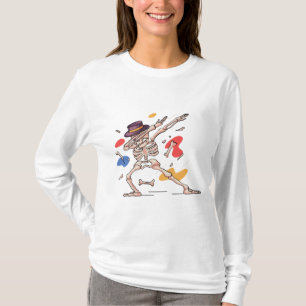 Spooky Paarse Cartoon Skeleton Dabbing Art T-shirt