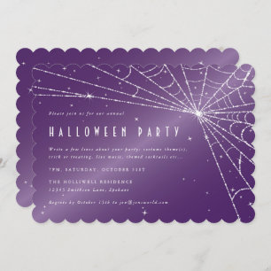 Spooky Paarse Diamond Spider Web Halloween Party Kaart