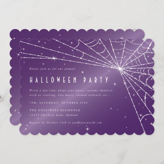 Spooky Paarse Diamond Spider Web Halloween Party Kaart (Voorkant / Achterkant)