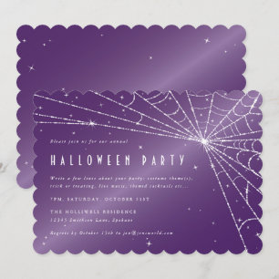 Spooky Paarse Diamond Spider Web Halloween Party Kaart