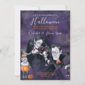 Spooky Paarse en zwarte Halloween Party Invitation Kaart (Voorkant)