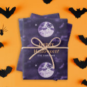 Spooky Paarse Halloween Nacht Maan Waterverf Inpakpapier Vel