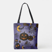 SPOOKY PAARSE HALLOWEEN PUMPKINS MOONS BATS TOTE BAG (Achterkant)