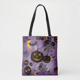 SPOOKY PAARSE HALLOWEEN PUMPKINS SPIDER WEBS TOTE BAG
