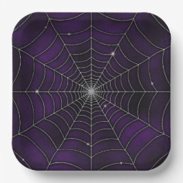 SPOOKY PAARSE HALLOWEEN SPIDER WEB PAPIEREN BORDJE