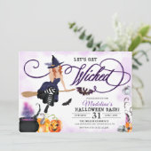 Spooky Paarse vliegende heks Halloween Kaart (Staand voorkant)