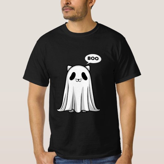 Spooky Panda Cat Ghost - Schattigee Halloween Boo T-shirt (Voorkant)