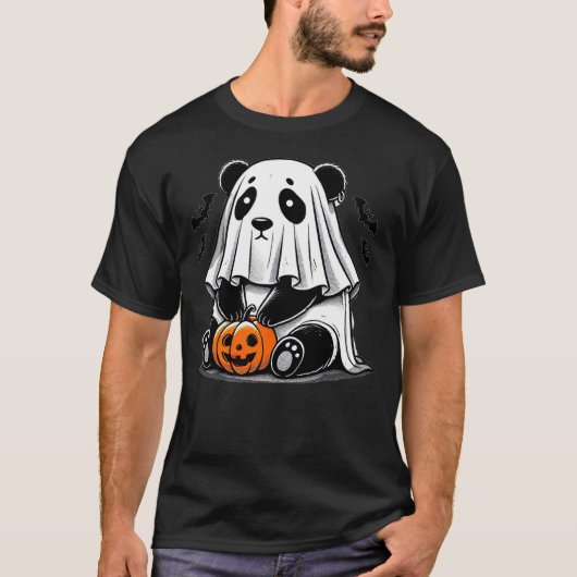 Spooky Panda Wearing A Ghost Halloween Costume Fun T-shirt (Voorkant)